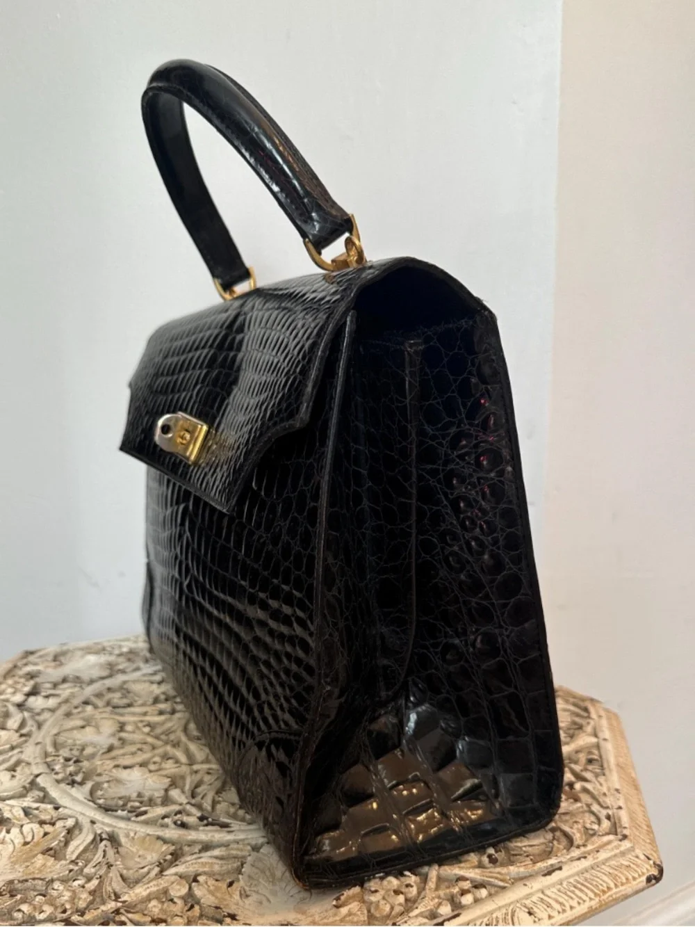 1970 Giotti hand made Firenze Black alligator skin handbag
